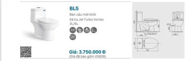 BỒN CẦU LIỀN KHỐI VIGLACERA BL5 NẮP ÊM