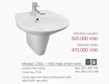 LAVABO THIÊN THANH LT04 + CHÂN TREO PT04