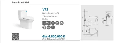 BỒN CẦU LIỀN KHỐI VIGLACERA V72 (V700) NẮP ÊM