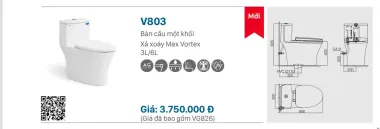 BỒN CẦU LIỀN KHỐI VIGLACERA V803 NẮP ÊM