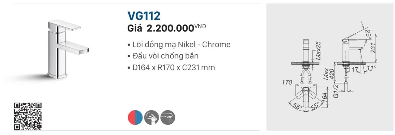 VÒI LABO NÓNG LẠNH VIGLACERA VG112