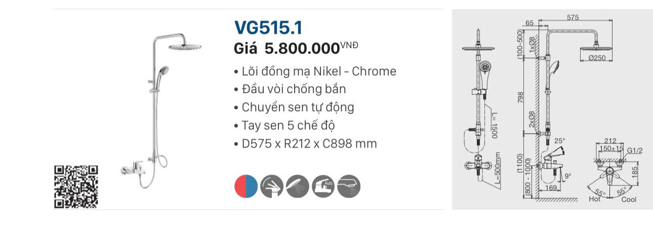 SEN CÂY NÓNG LẠNH VIGLACERA VG515.1