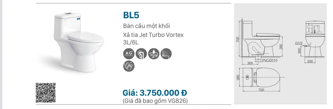 BỒN CẦU LIỀN KHỐI VIGLACERA BL5 NẮP ÊM