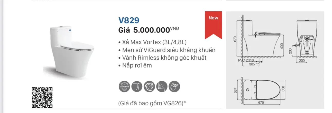 BỒN CẦU LIỀN KHỐI VIGLACERA V829 NẮP ÊM