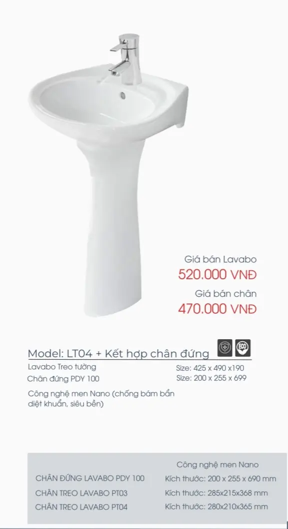 LAVABO THIÊN THANH LT04 + CHÂN ĐỨNG PDY