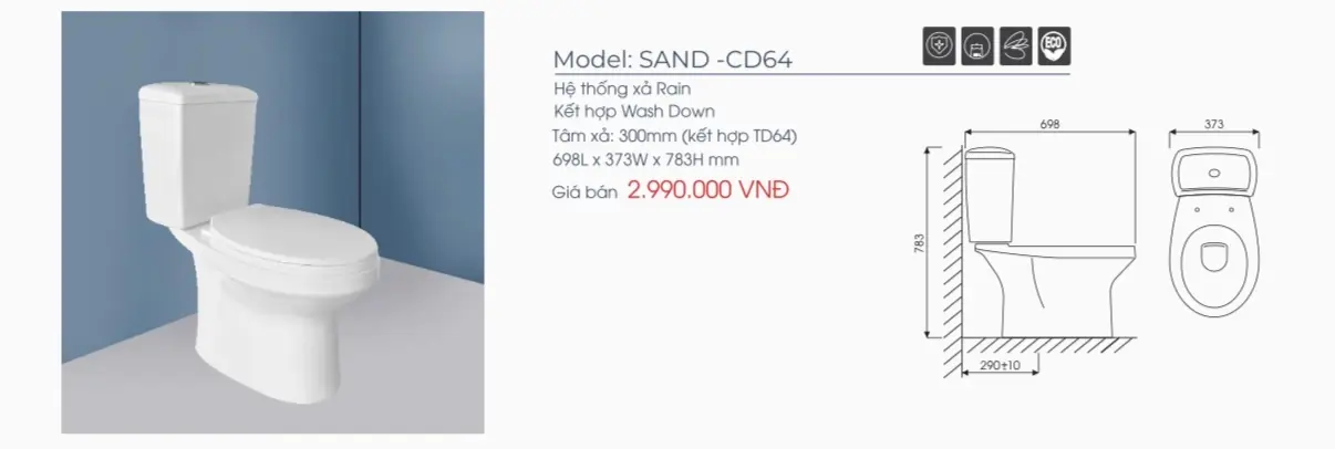 BỒN CẦU RỜI THIÊN THANH CD64 ( hai nhấn )