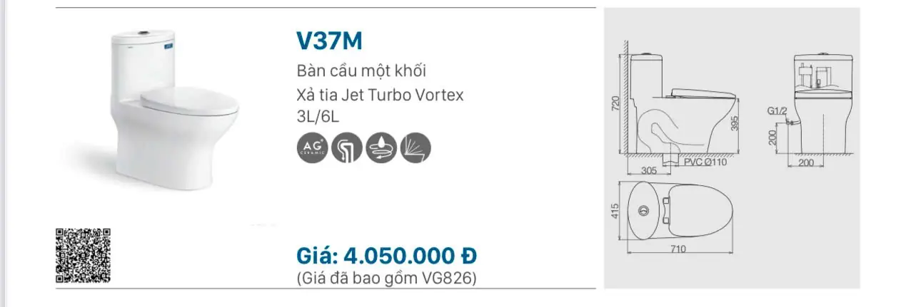 BỒN CẦU LIỀN KHỐI VIGLACERA V37M NẮP ÊM