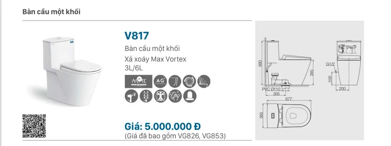 BỒN CẦU LIỀN KHỐI VIGLACERA V817 NẮP ÊM