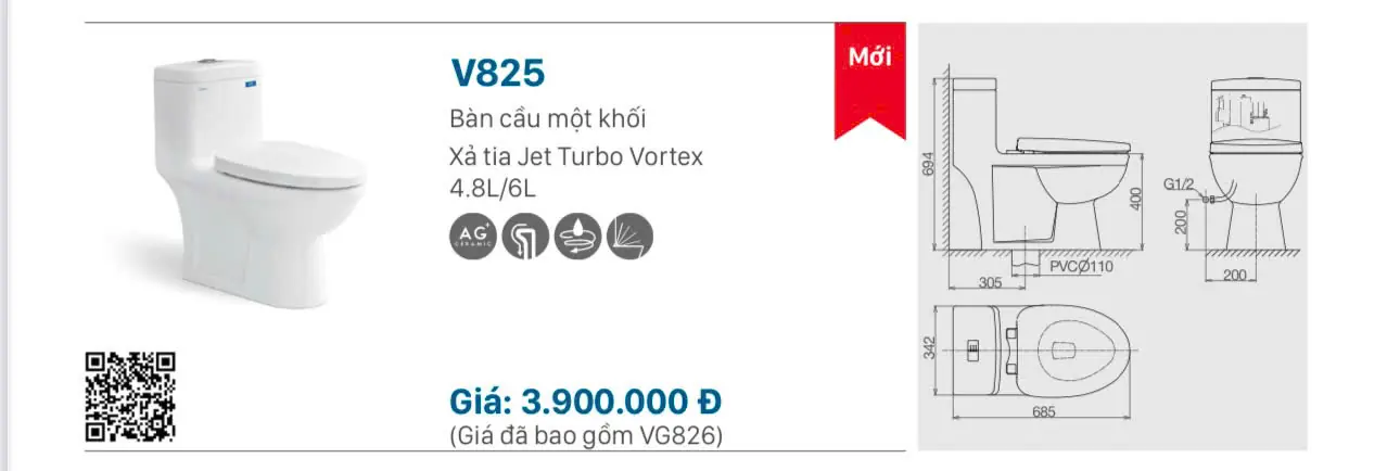 BỒN CẦU LIỀN KHỐI VIGLACERA V825 NẮP ÊM