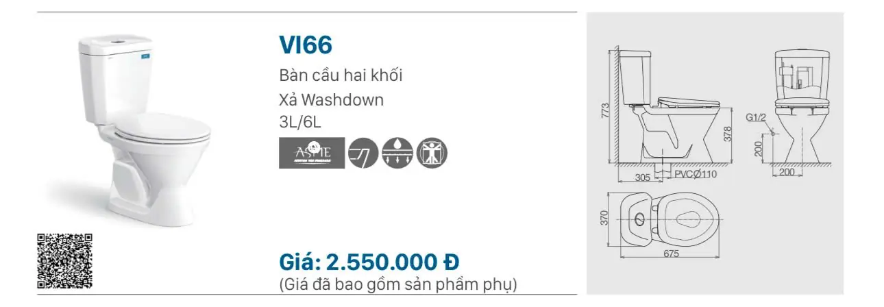 BỒN CẦU HAI KHỐI VIGLACERA VI66
