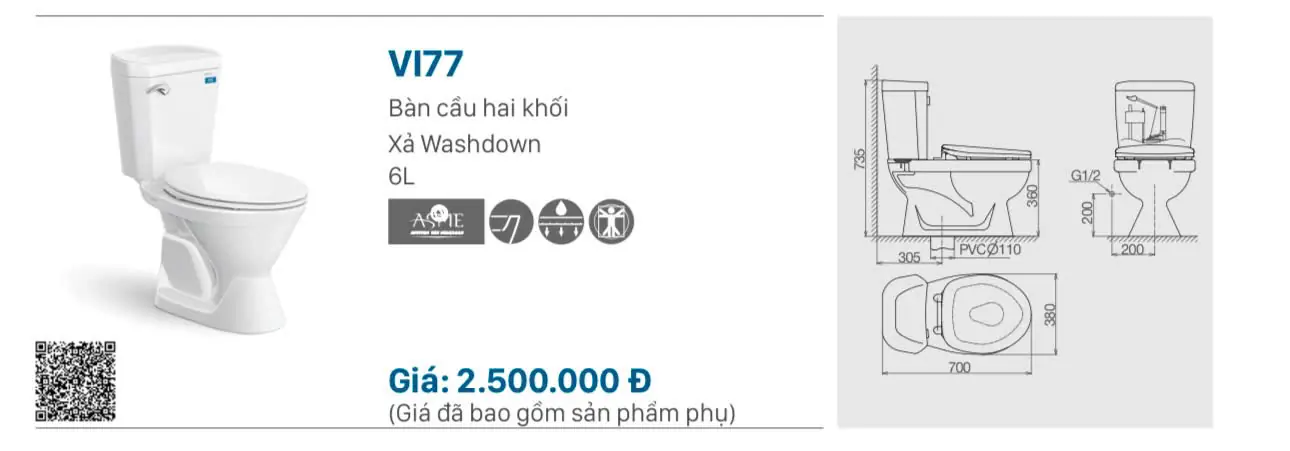 BỒN CẦU HAI KHỐI VIGLACERA VI77