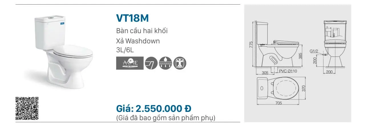 BỒN CẦU HAI KHỐI VIGLACERA VT18M