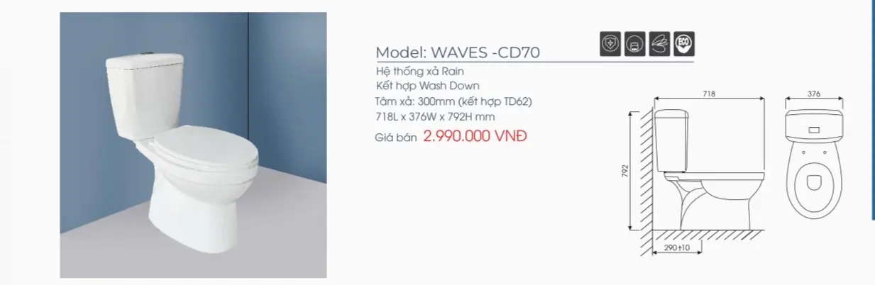 BỒN CẦU RỜI THIÊN THANH CD70 ( WAVES HAI NHẤN )